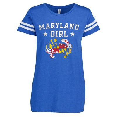 Maryland Flag Blue Crab State Pride Retro Tee Enza Ladies Jersey Football T-Shirt