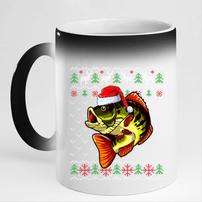 Merry Fishmas Bass Fish Fishing Christmas Ugly Xmas Great Gift 11oz Black Color Changing Mug