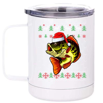 Merry Fishmas Bass Fish Fishing Christmas Ugly Xmas Great Gift 12 oz Stainless Steel Tumbler Cup