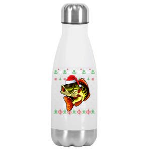 Merry Fishmas Bass Fish Fishing Christmas Ugly Xmas Great Gift Stainless Steel Insulated Water Bottle