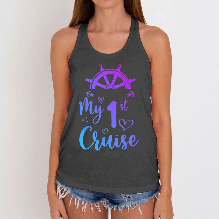 My First Cruise Men Women And Funny Cruise Women's Knotted Racerback Tank