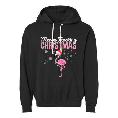 Merry Flocking Christmas Tropical Florida Flamingo Christmas Garment-Dyed Fleece Hoodie