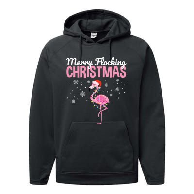 Merry Flocking Christmas Tropical Florida Flamingo Christmas Performance Fleece Hoodie