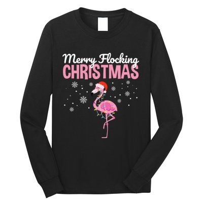 Merry Flocking Christmas Tropical Florida Flamingo Christmas Long Sleeve Shirt