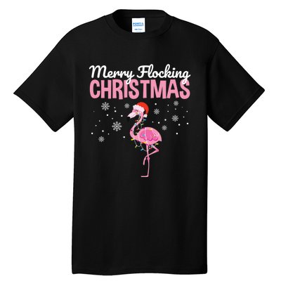 Merry Flocking Christmas Tropical Florida Flamingo Christmas Tall T-Shirt