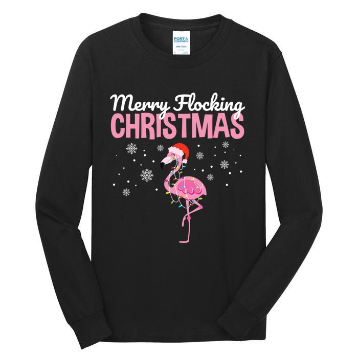 Merry Flocking Christmas Tropical Florida Flamingo Christmas Tall Long Sleeve T-Shirt