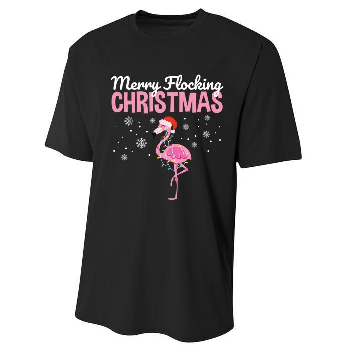 Merry Flocking Christmas Tropical Florida Flamingo Christmas Performance Sprint T-Shirt