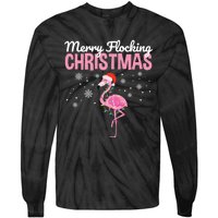 Merry Flocking Christmas Tropical Florida Flamingo Christmas Tie-Dye Long Sleeve Shirt