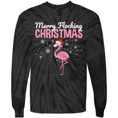 Merry Flocking Christmas Tropical Florida Flamingo Christmas Tie-Dye Long Sleeve Shirt