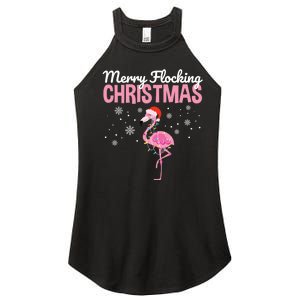 Merry Flocking Christmas Tropical Florida Flamingo Christmas Women's Perfect Tri Rocker Tank