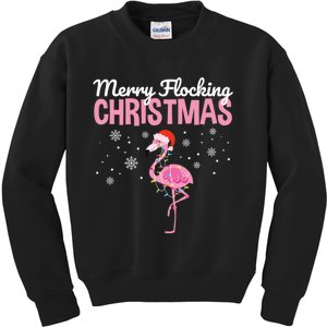 Merry Flocking Christmas Tropical Florida Flamingo Christmas Kids Sweatshirt