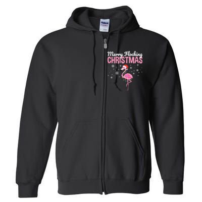 Merry Flocking Christmas Tropical Florida Flamingo Christmas Full Zip Hoodie