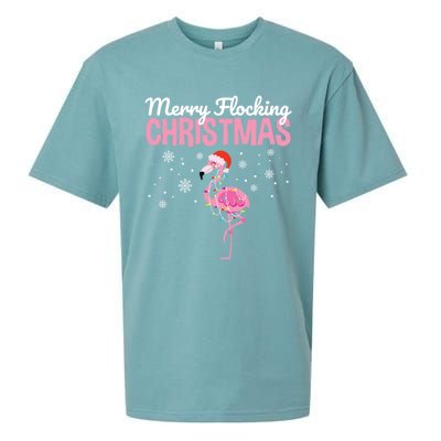 Merry Flocking Christmas Tropical Florida Flamingo Christmas Sueded Cloud Jersey T-Shirt