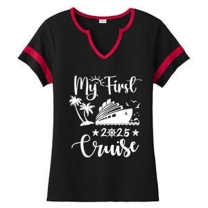 My First Cruise 2025 Family Vacation Cruise Ship Travel Ladies Halftime Notch Neck Tee