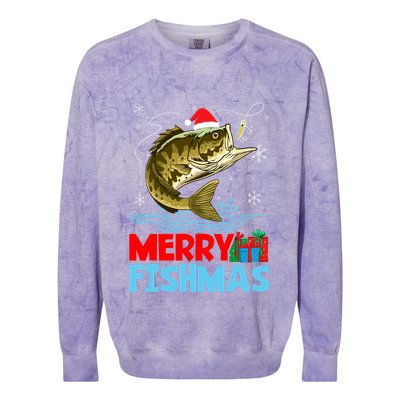 Merry Fishmas Christmas Fishing Holiday Colorblast Crewneck Sweatshirt