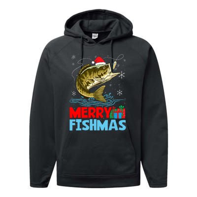 Merry Fishmas Christmas Fishing Holiday Performance Fleece Hoodie