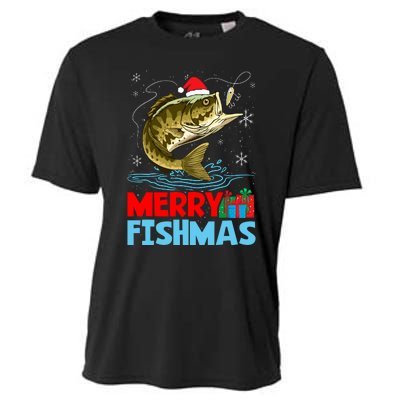 Merry Fishmas Christmas Fishing Holiday Cooling Performance Crew T-Shirt