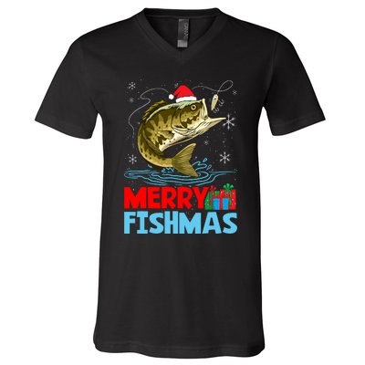 Merry Fishmas Christmas Fishing Holiday V-Neck T-Shirt