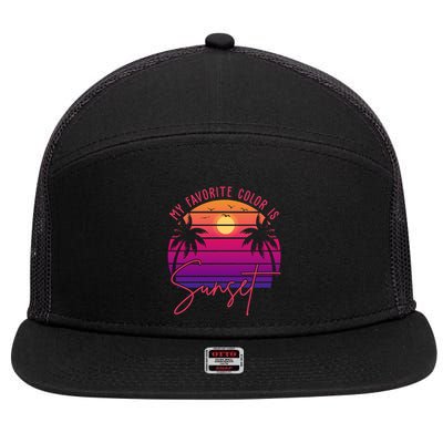 My Favorite Color Is Sunset Summer Retro 7 Panel Mesh Trucker Snapback Hat