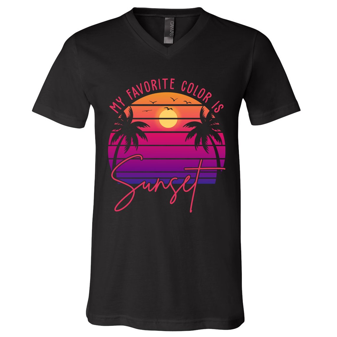 My Favorite Color Is Sunset Summer Retro V-Neck T-Shirt