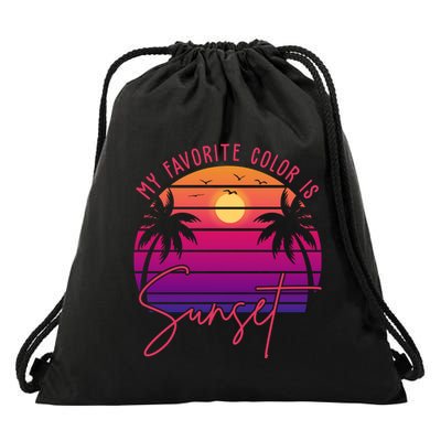 My Favorite Color Is Sunset Summer Retro Drawstring Bag