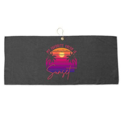 My Favorite Color Is Sunset Summer Retro Large Microfiber Waffle Golf Towel