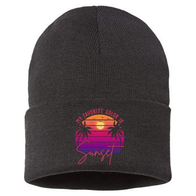 My Favorite Color Is Sunset Summer Retro Sustainable Knit Beanie