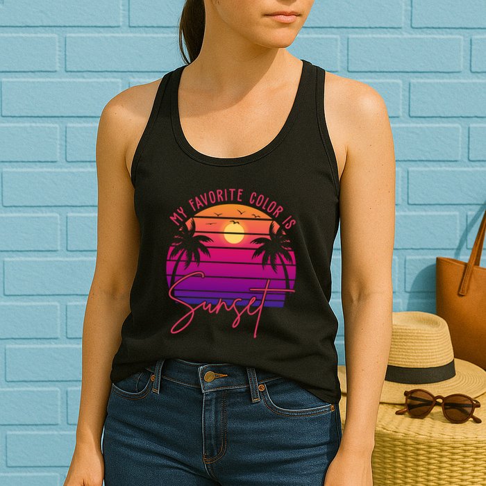 My Favorite Color Is Sunset Summer Retro Womens Tank Top