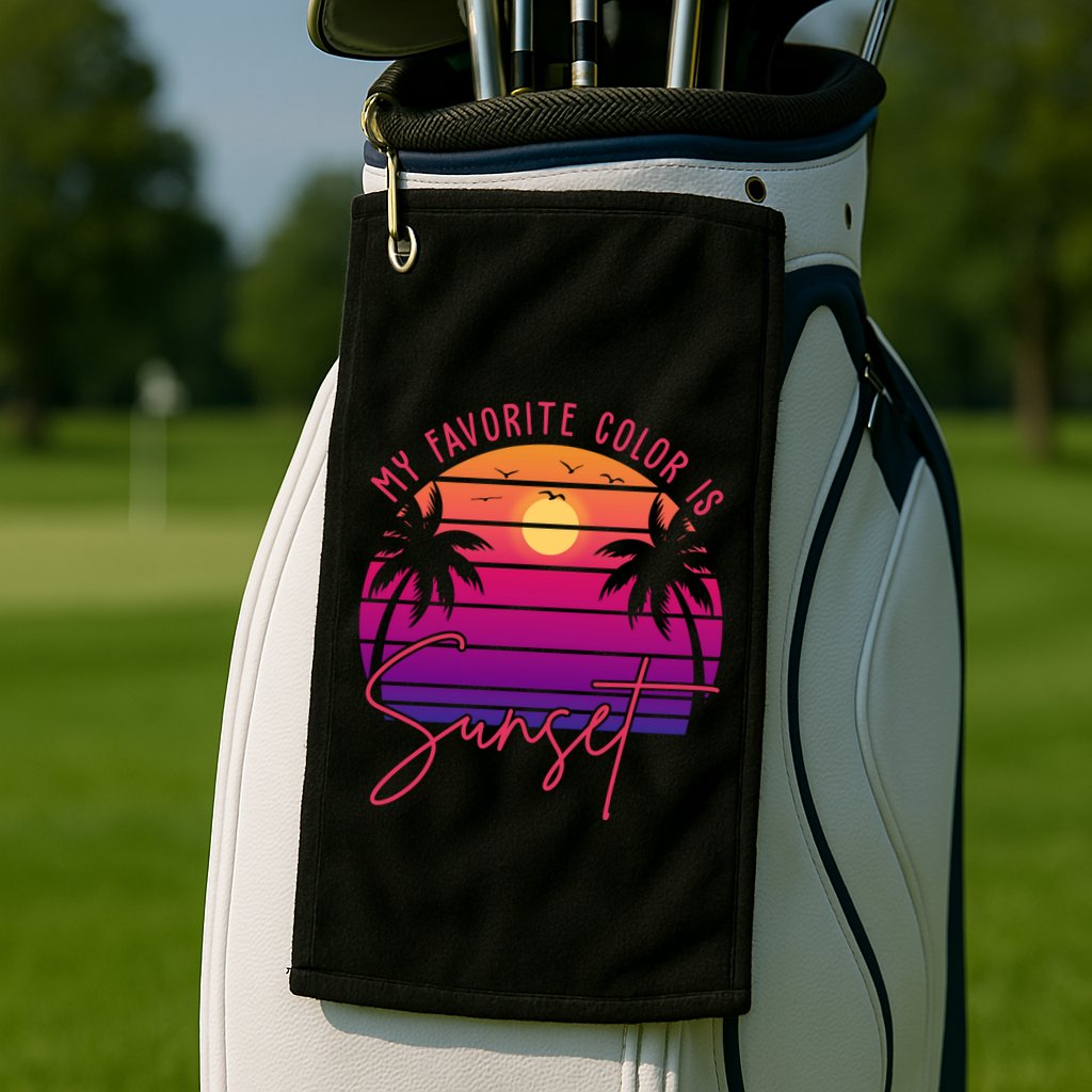 My Favorite Color Is Sunset Summer Retro Golf Towel