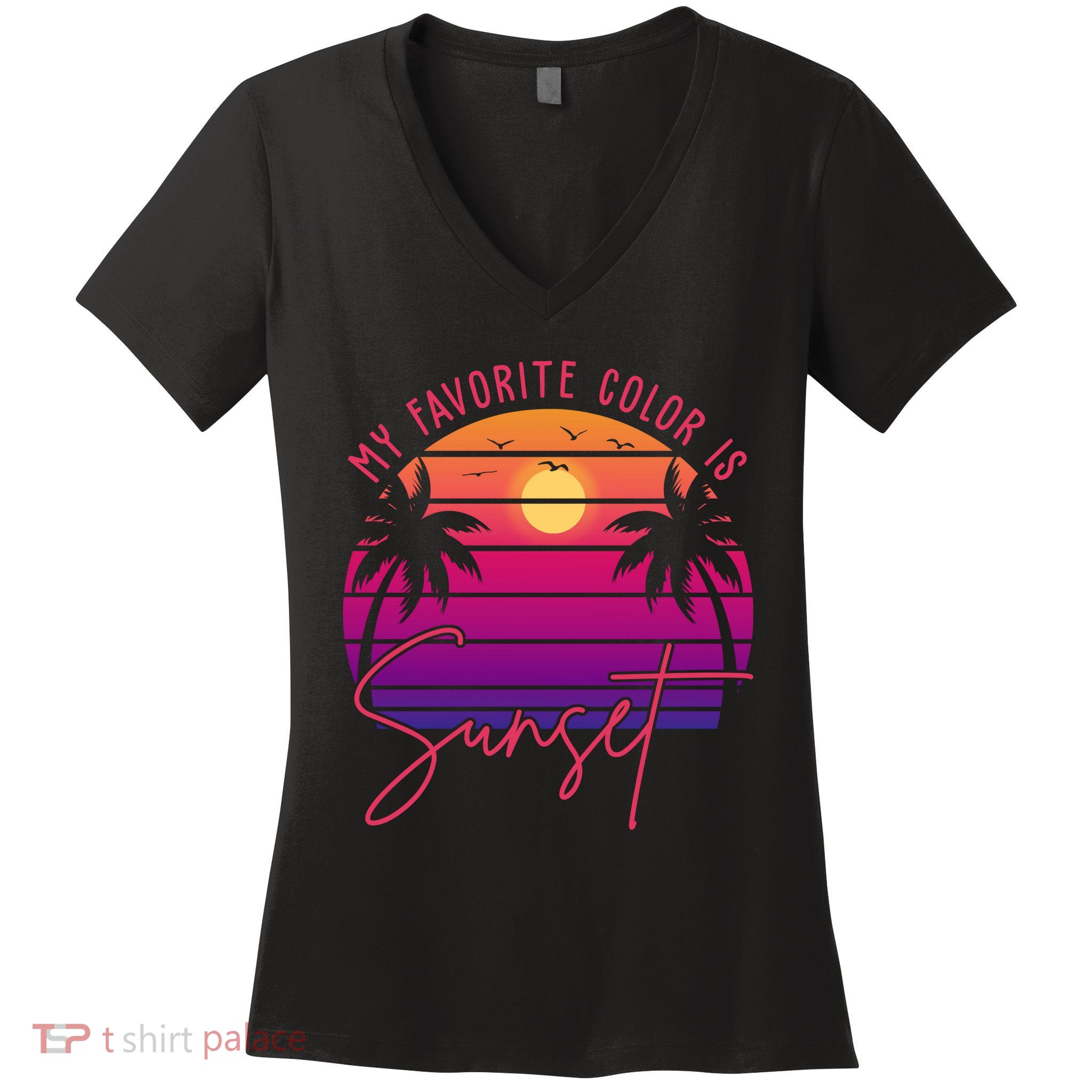 My Favorite Color Is Sunset Summer Retro Women's V-Neck T-Shirt
