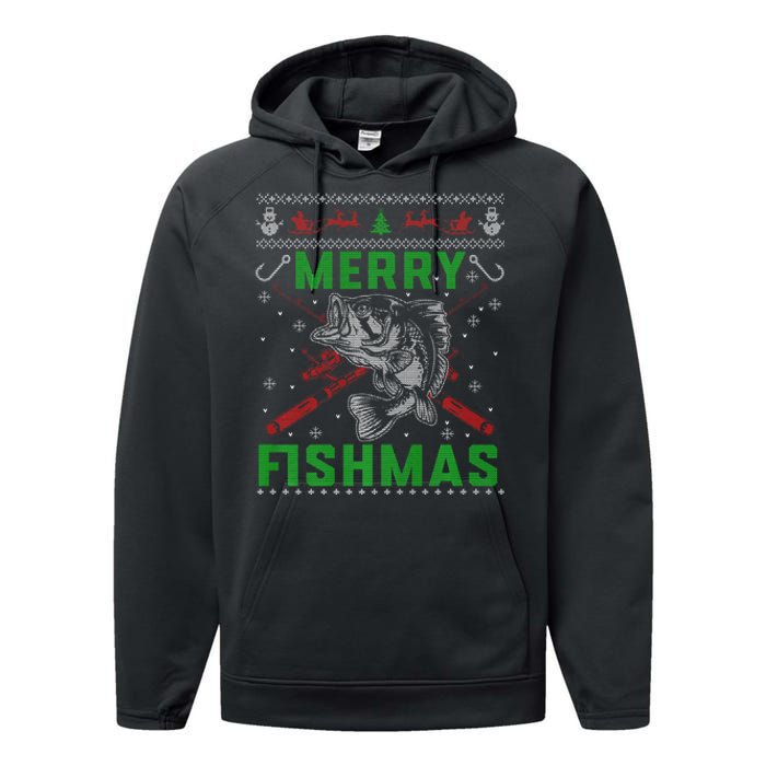 Merry Fishmas Christmas Sweater Fishers Performance Fleece Hoodie