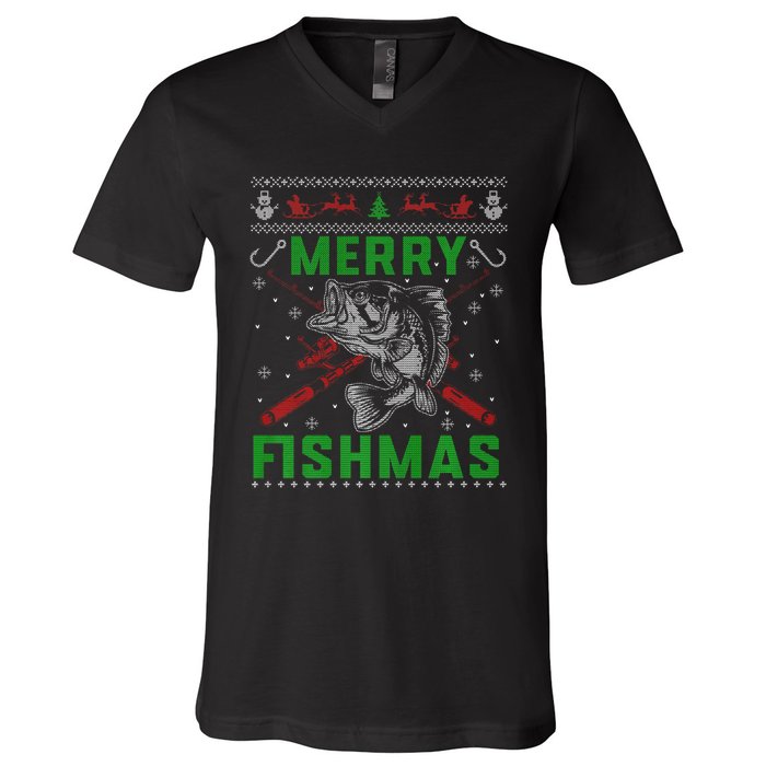 Merry Fishmas Christmas Sweater Fishers V-Neck T-Shirt