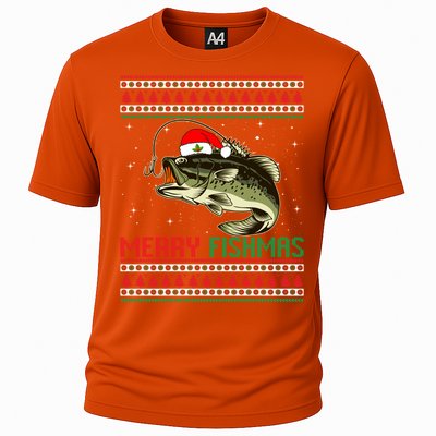 Merry Fishmas Christmas Fish Fisherman Funny Fishing Cooling Performance Crew T-Shirt