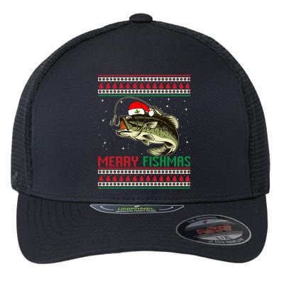 Merry Fishmas Christmas Fish Fisherman Funny Fishing Flexfit Unipanel Trucker Cap