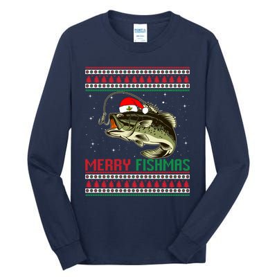 Merry Fishmas Christmas Fish Fisherman Funny Fishing Tall Long Sleeve T-Shirt