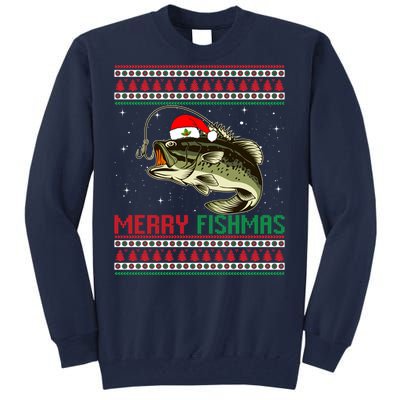 Merry Fishmas Christmas Fish Fisherman Funny Fishing Tall Sweatshirt