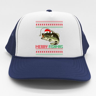 Merry Fishmas Christmas Fish Fisherman Funny Fishing Trucker Hat