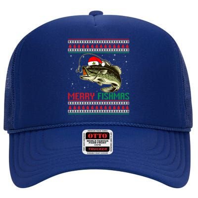 Merry Fishmas Christmas Fish Fisherman Funny Fishing High Crown Mesh Back Trucker Hat