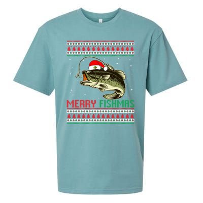 Merry Fishmas Christmas Fish Fisherman Funny Fishing Sueded Cloud Jersey T-Shirt