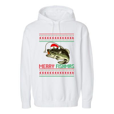 Merry Fishmas Christmas Fish Fisherman Funny Fishing Garment-Dyed Fleece Hoodie