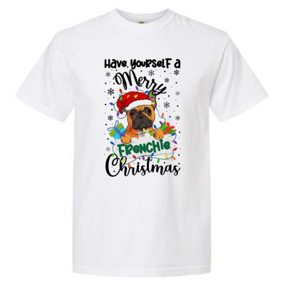 Merry Frenchie Christmas French Bulldog Xmas Party Gift Garment-Dyed Heavyweight T-Shirt