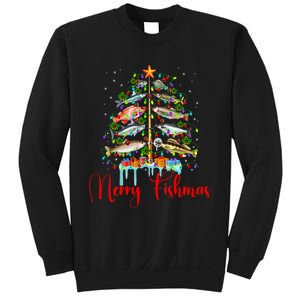 Merry Fishmas Christmas Tree Lights Fish Fishing Rod Sweatshirt