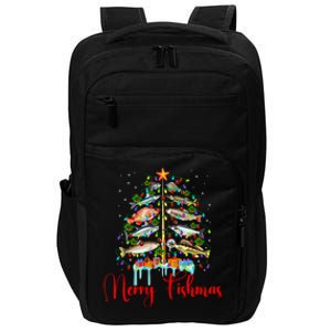 Merry Fishmas Christmas Tree Lights Fish Fishing Rod Impact Tech Backpack