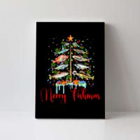 Merry Fishmas Christmas Tree Lights Fish Fishing Rod Canvas