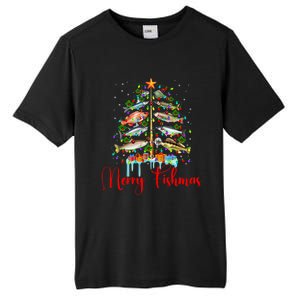 Merry Fishmas Christmas Tree Lights Fish Fishing Rod Tall Fusion ChromaSoft Performance T-Shirt