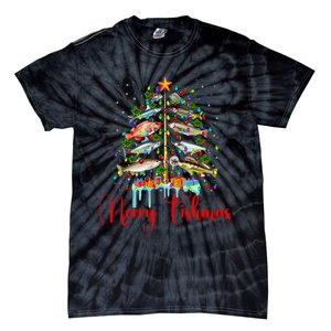 Merry Fishmas Christmas Tree Lights Fish Fishing Rod Tie-Dye T-Shirt