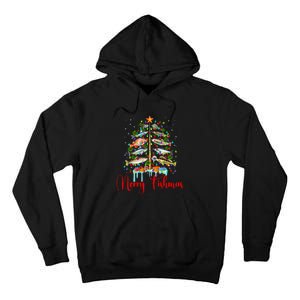 Merry Fishmas Christmas Tree Lights Fish Fishing Rod Tall Hoodie