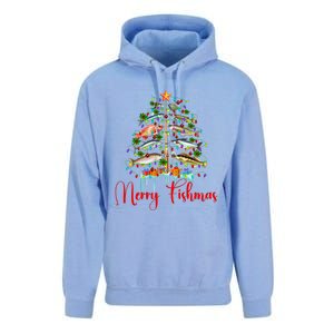 Merry Fishmas Christmas Tree Lights Fish Fishing Rod Unisex Surf Hoodie