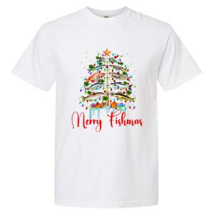 Merry Fishmas Christmas Tree Lights Fish Fishing Rod Garment-Dyed Heavyweight T-Shirt