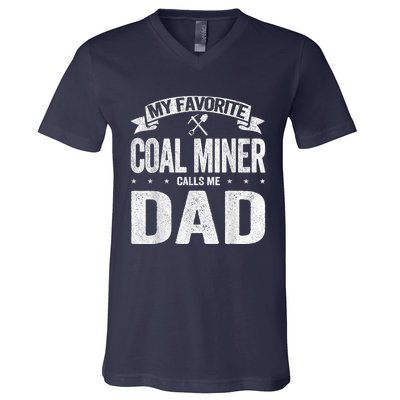 My Favorite Coal Miner Calls Me Dad Fathers Day Retro V-Neck T-Shirt